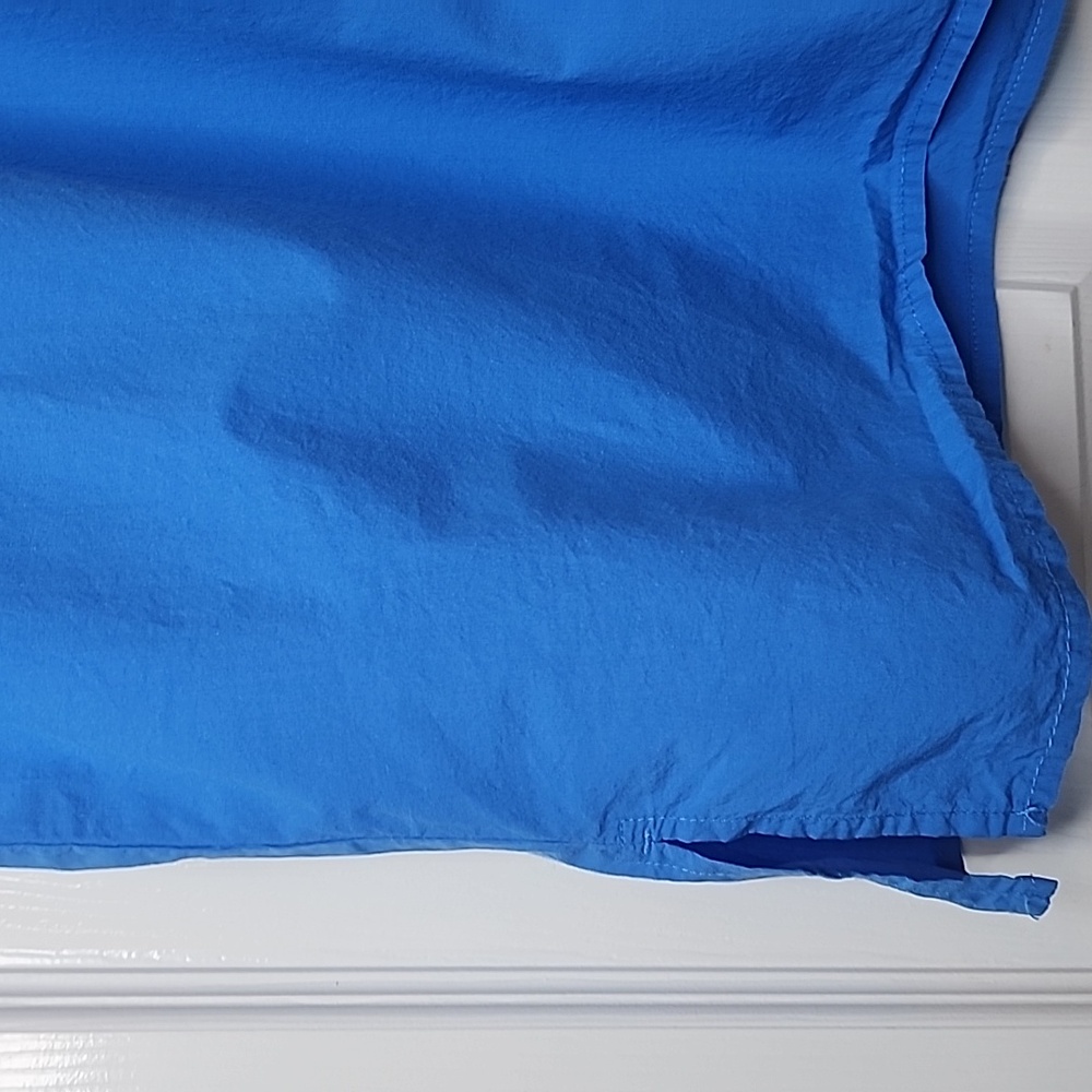 Eileen Fisher Washed Organic Calypso Cotton Poplin Blue Mandarin Collar Shirt - Picture 6 of 11